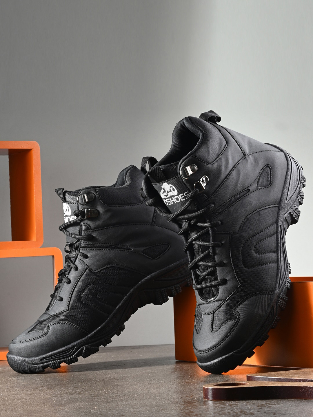 Leo's Fitness Shoes Men Mid Top Platform-Heel Hiking Boots