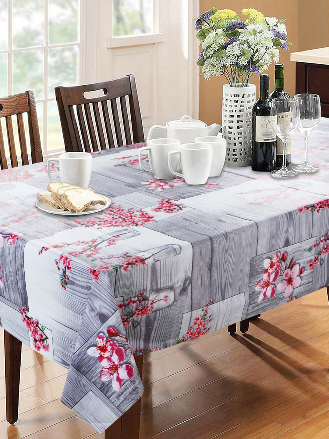 Dakshya Industries Grey Printed PVC 6-Seater Anti-Slip Table Cover