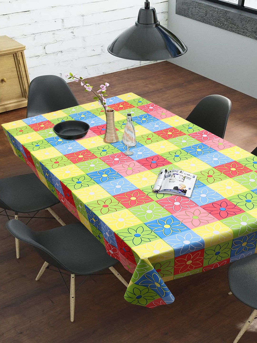 Dakshya Industries Yellow & Blue Printed Waterproof 6-Seater Table Cover