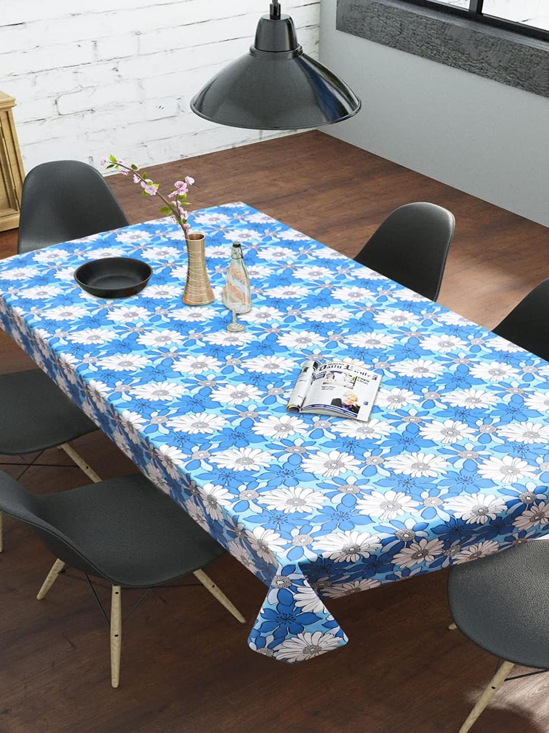 Dakshya Industries Blue & White Floral Printed 6-Seater Table Covers