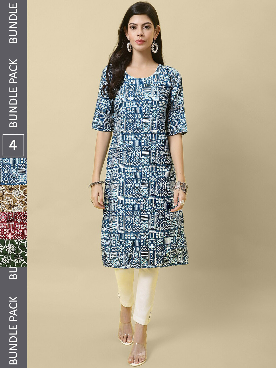 7Threads Pack Of 4 Abstract Printed Crepe Kurta