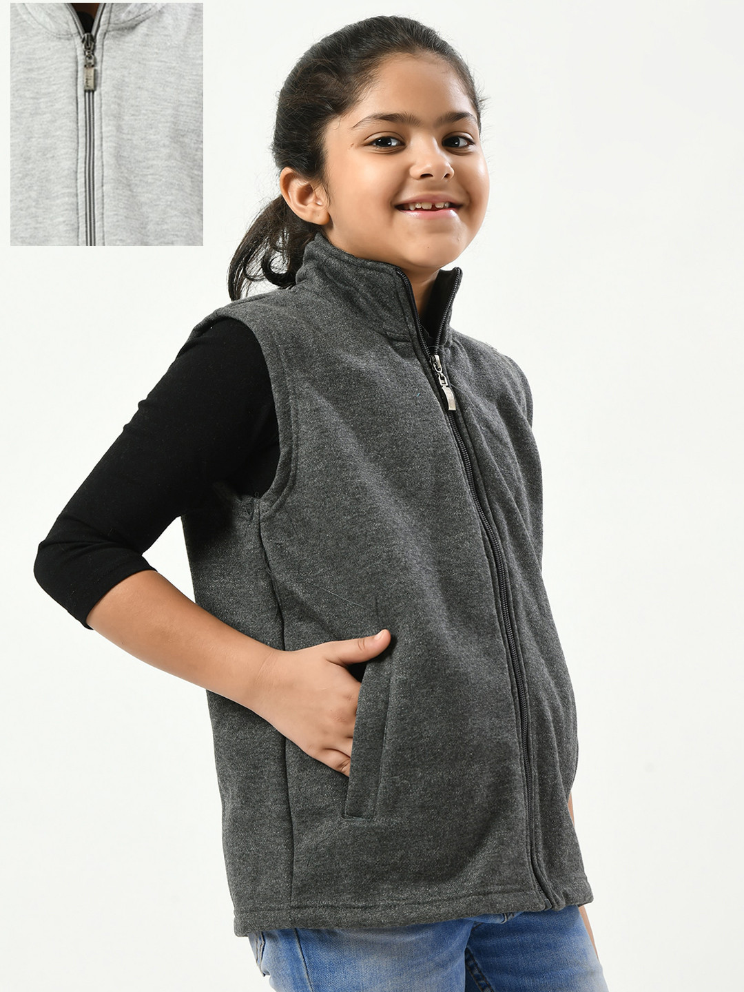 IndiWeaves Girls Mock Collar Reversible Lightweight Open Front Jacket