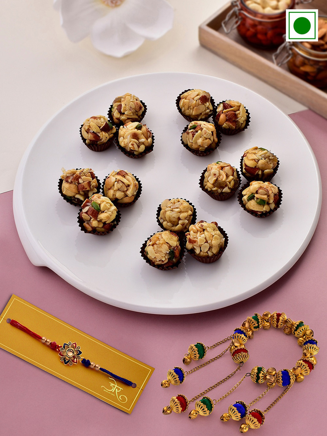 RawFruit Bhai Bhabhi Rakhi & Dryfruit Laddu Sweet Gift Set