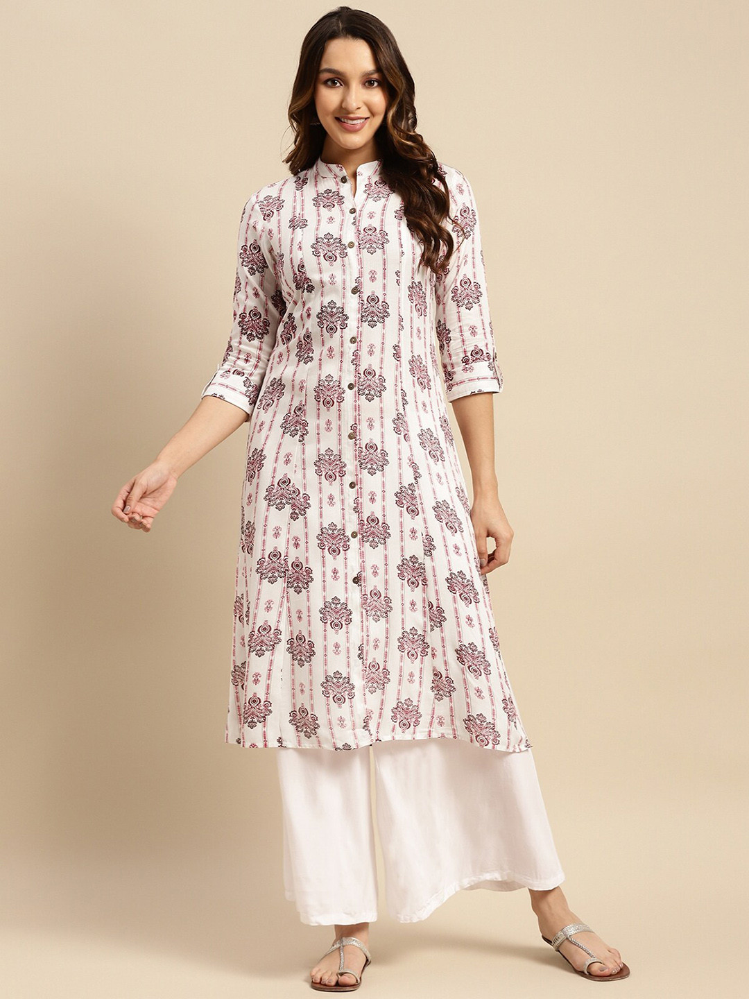 Rangita Ethnic Motifs Printed Mandarin Collar A-Line Kurta
