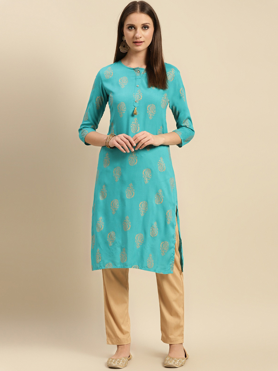 Rangita Ethnic Motifs Printed Round Neck Straight Kurta