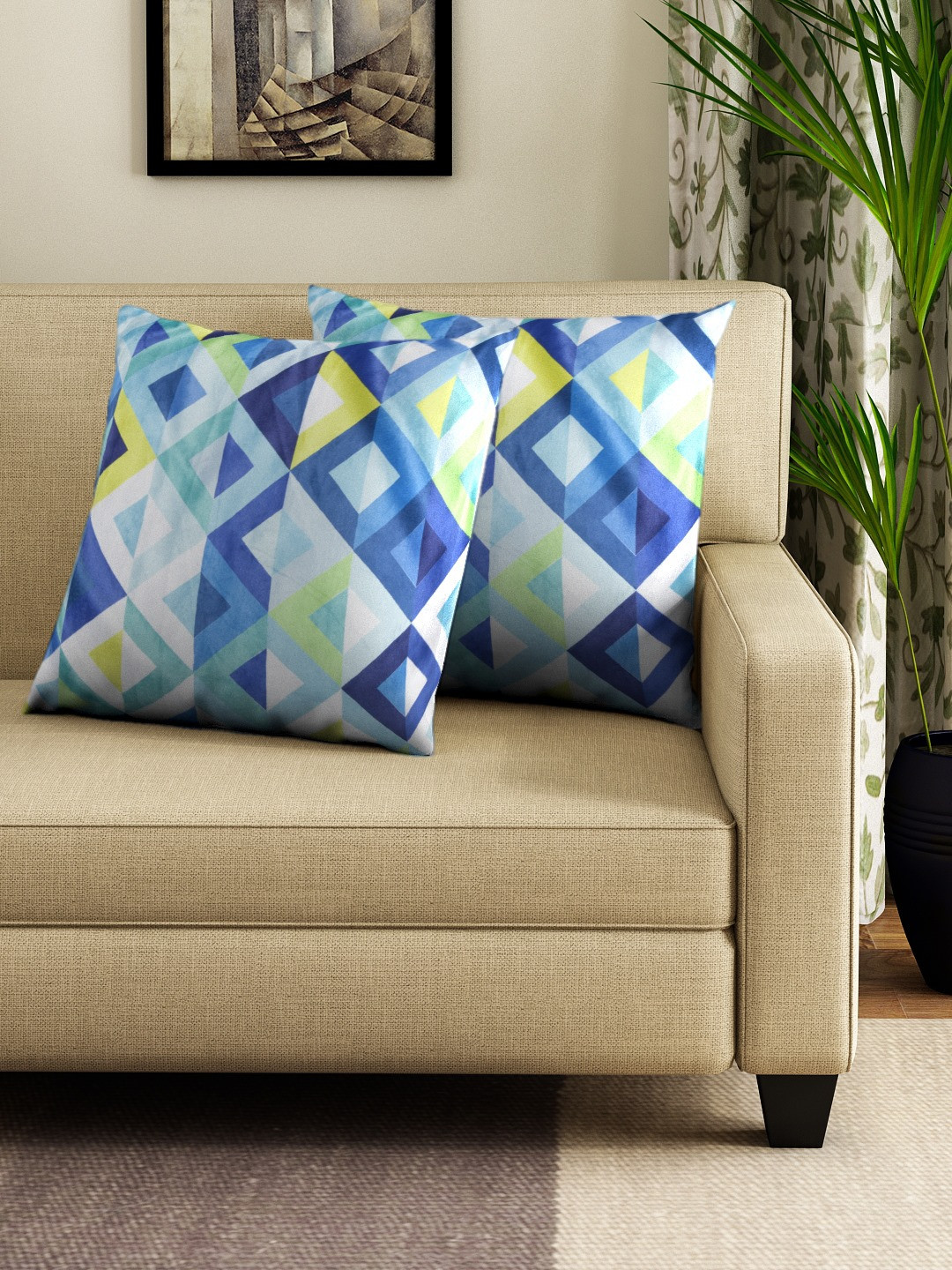 HOUZZCODE Abstract Cubes Geometric Velvet Washable 2 Pcs Cushion Covers - 16 x 16 In