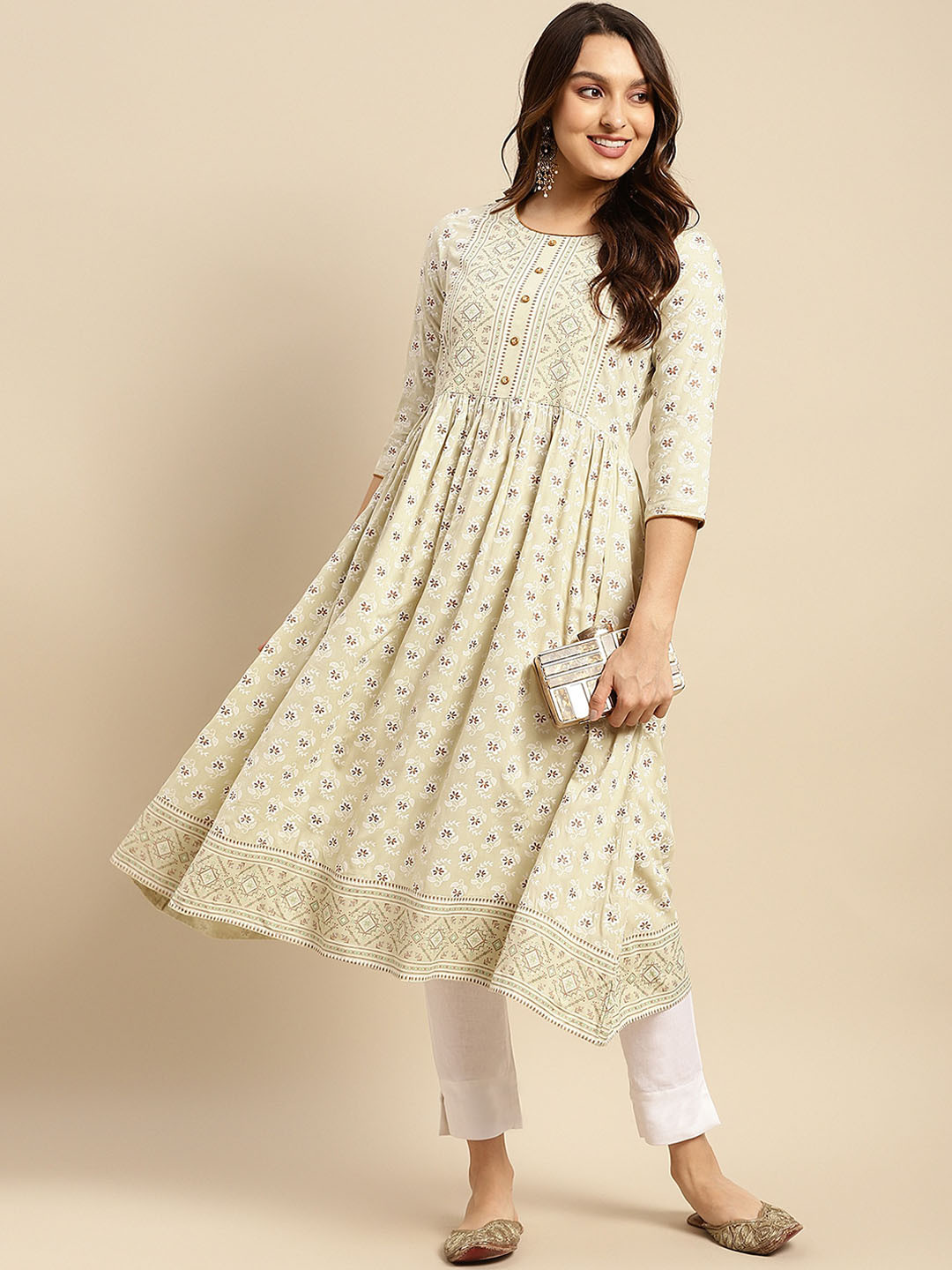 Rangita Ethnic Motifs Printed Round Neck Anarkali Kurta
