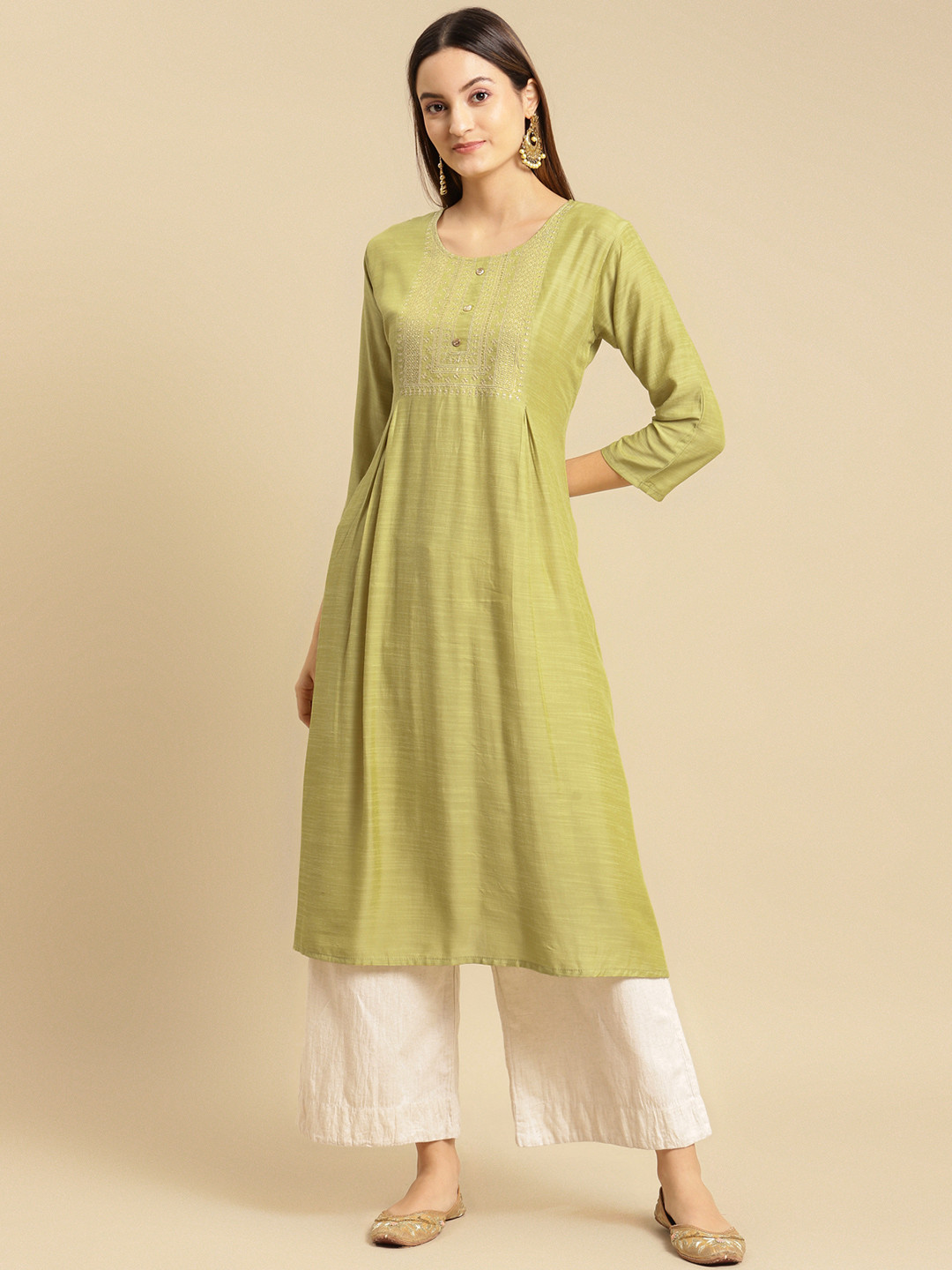 Rangita Ethnic Motifs Yoke Design Plated A-Line Kurta