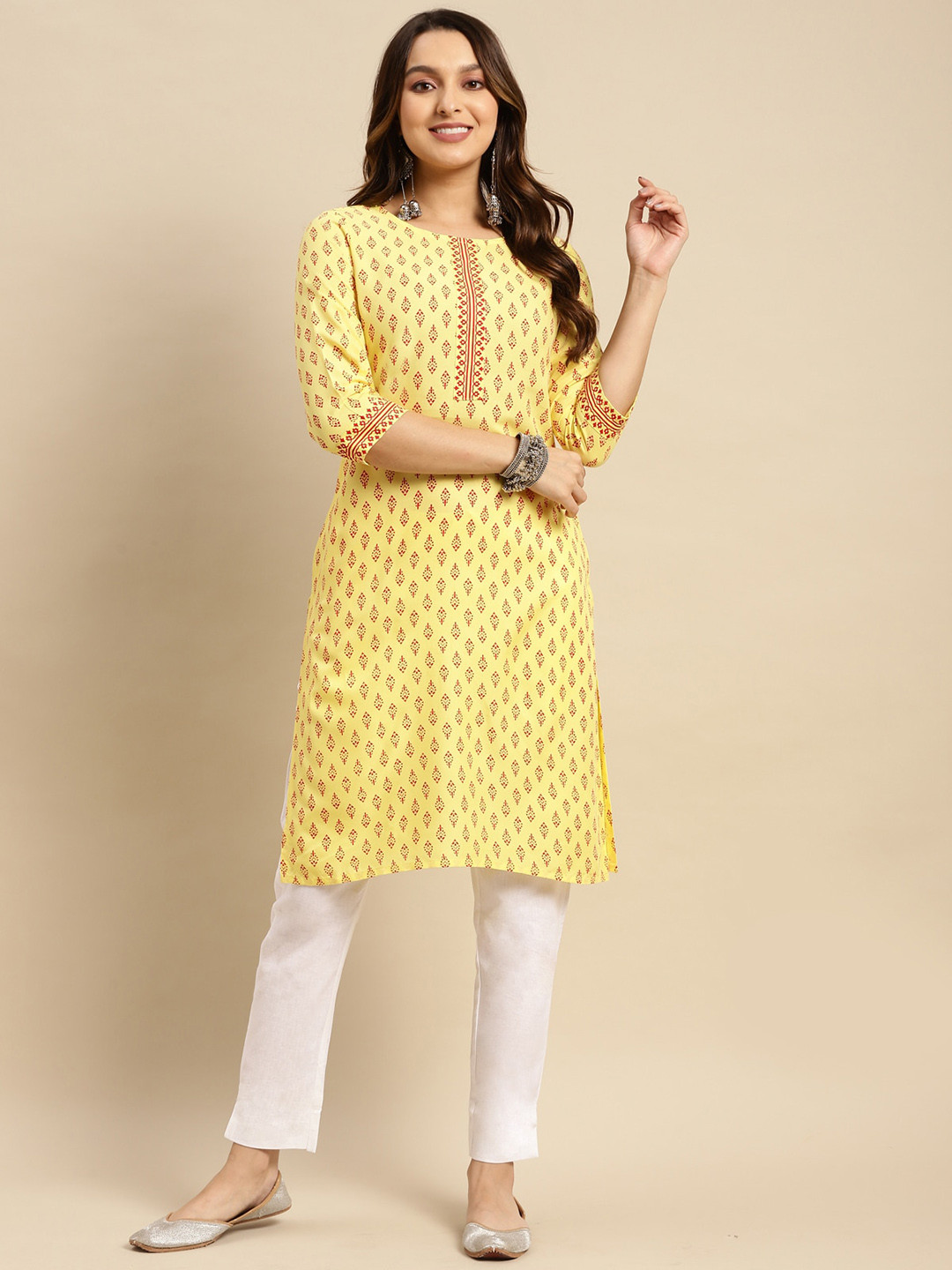 Rangita Ethnic Motifs Printed Round Neck Straight Kurta