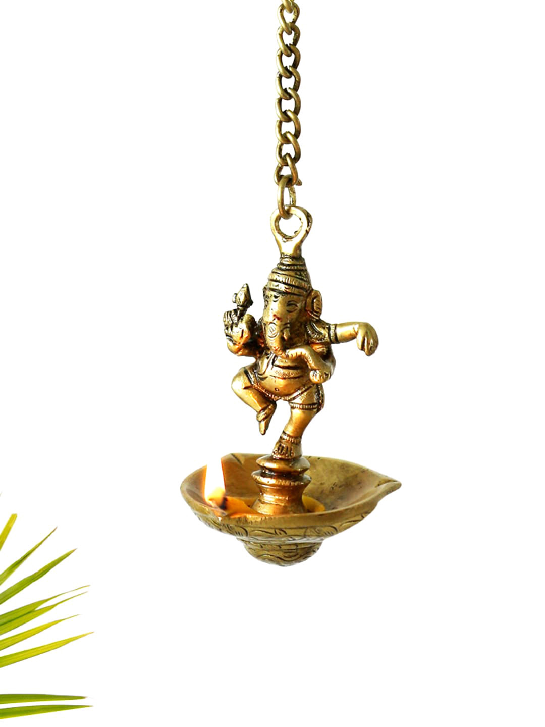 ExclusiveLane The Brass Beams Gold Toned Textured Dancing Ganesh Diya