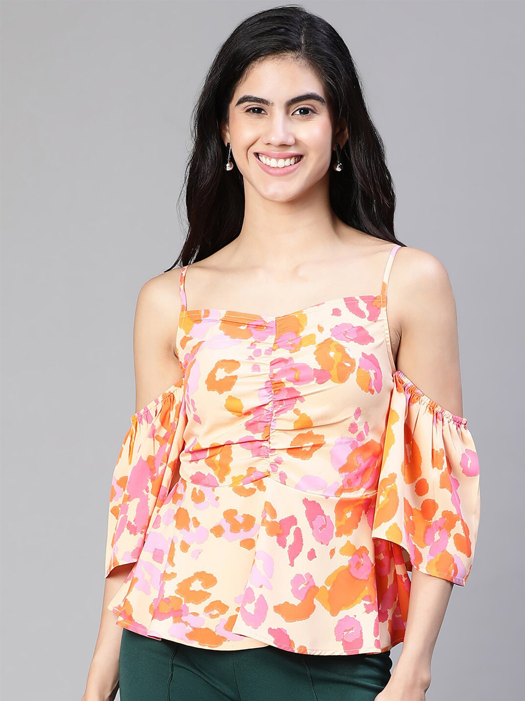 Oxolloxo Floral Print Cold Shoulder Top
