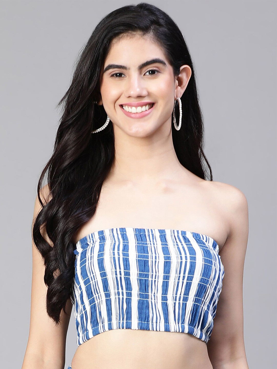 Oxolloxo Striped Print Bustier Crop Top