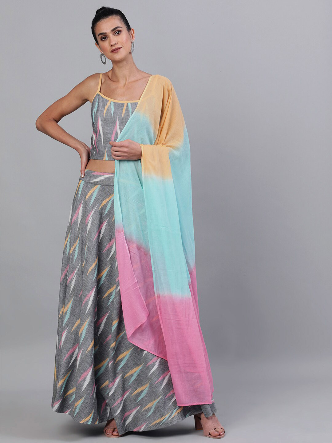AKS Abstract Printed Ikat Ready to Wear Lehenga With Choli & Dupatta