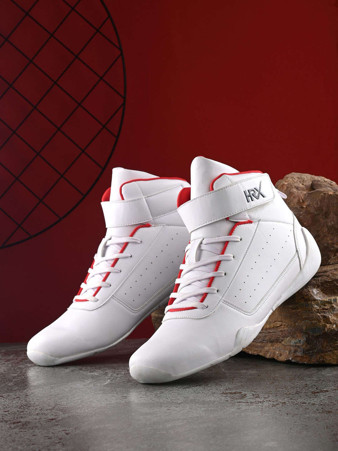 HRX by Hrithik Roshan Men White & Red Perforated Motorsports Sneakers