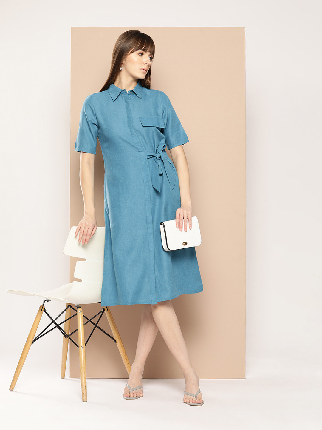 Chemistry Front Knot Shirt Midi Dress
