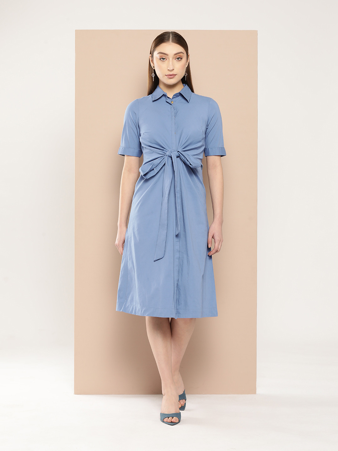 Chemistry Tie-Up Waist Shirt Midi Dress