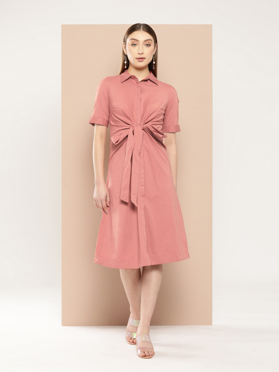 Chemistry Tie-Up Waist Shirt Midi Dress