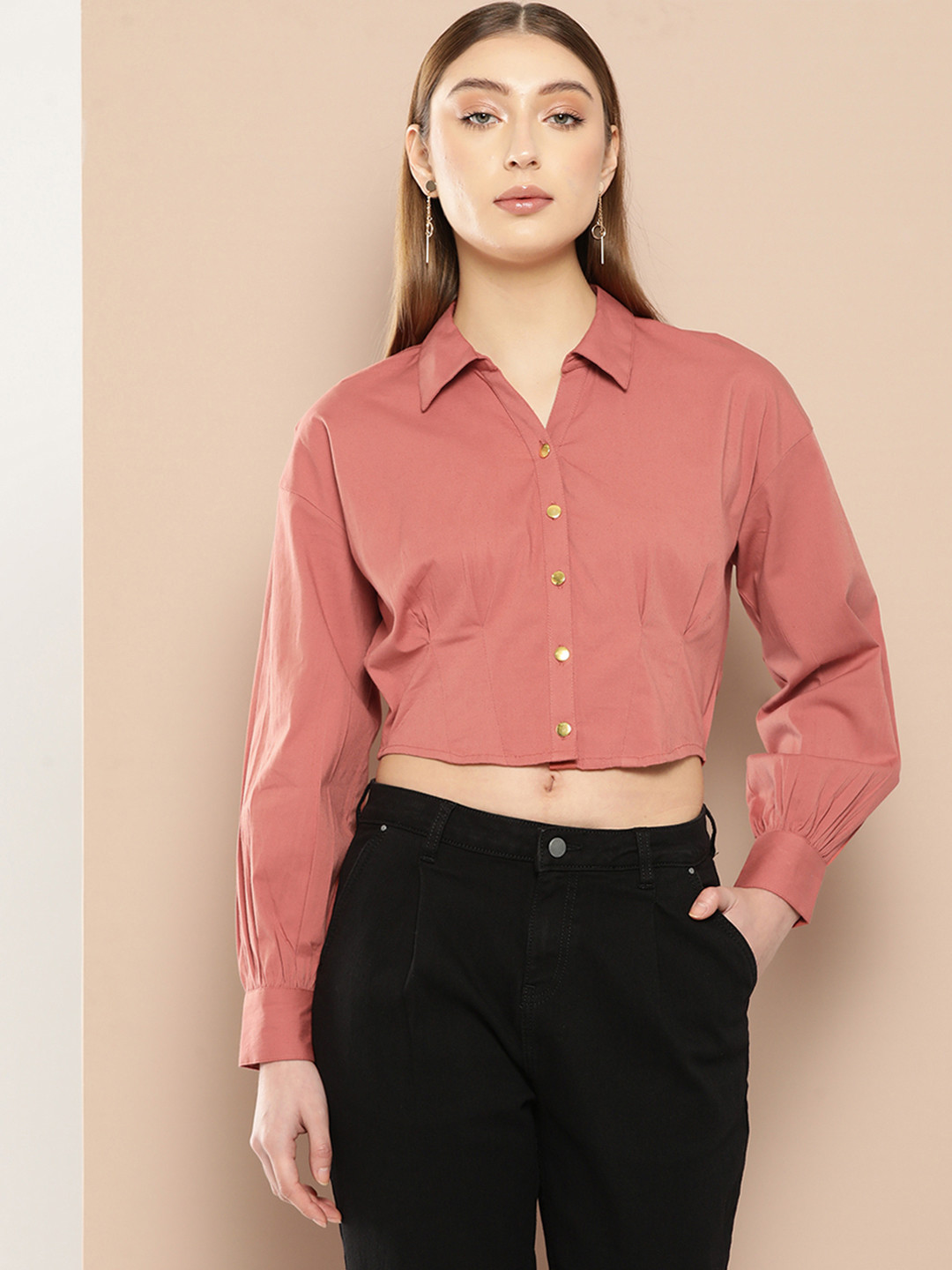 Chemistry Smocked Shirt Style Crop Top