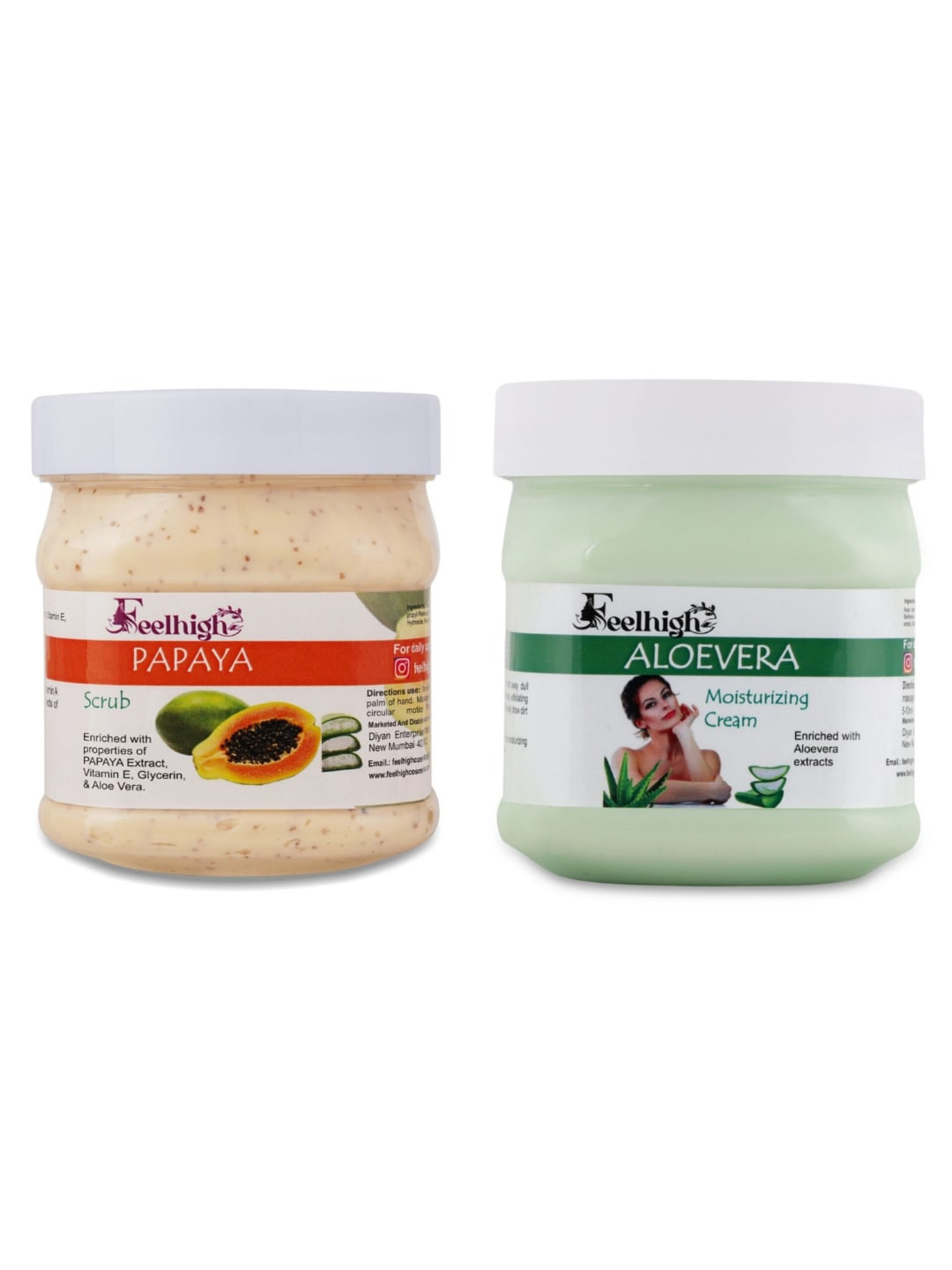 FEELHIGH Set of Papaya Face Scrub & Aloe Vera Moisturizing Cream - 500 ml Each