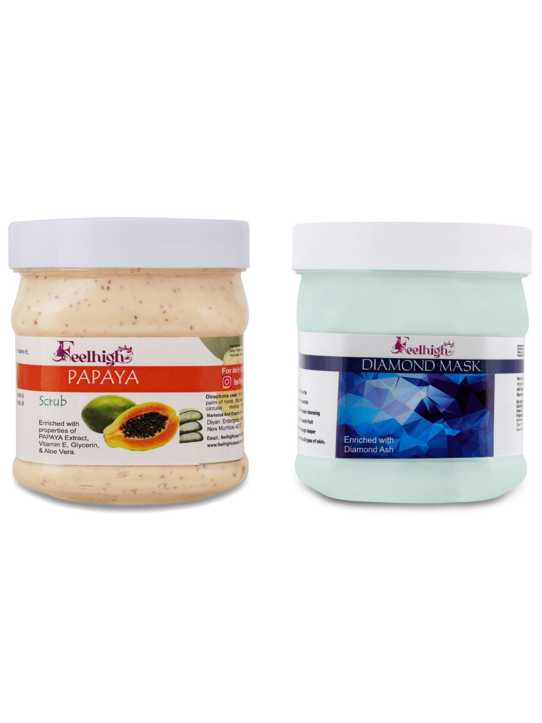 FEELHIGH Face & Body Papaya Scrub & Diamond Mask 500ml each