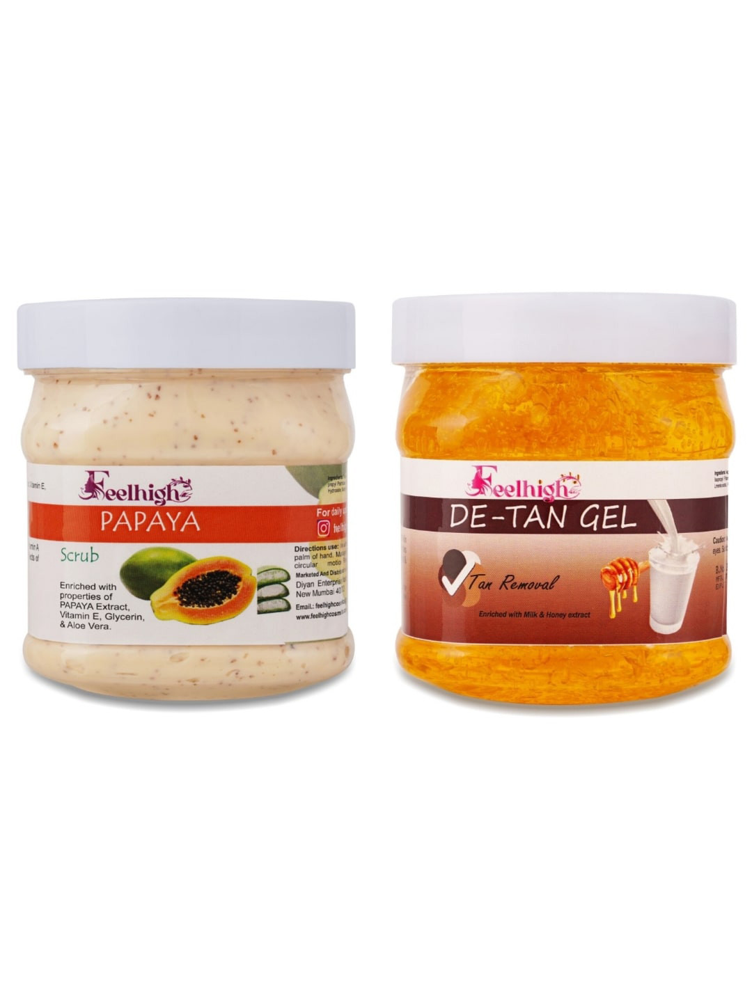FEELHIGH Papaya Scrub Enriched With Papaya Extract & De Tan Gel 500ml each