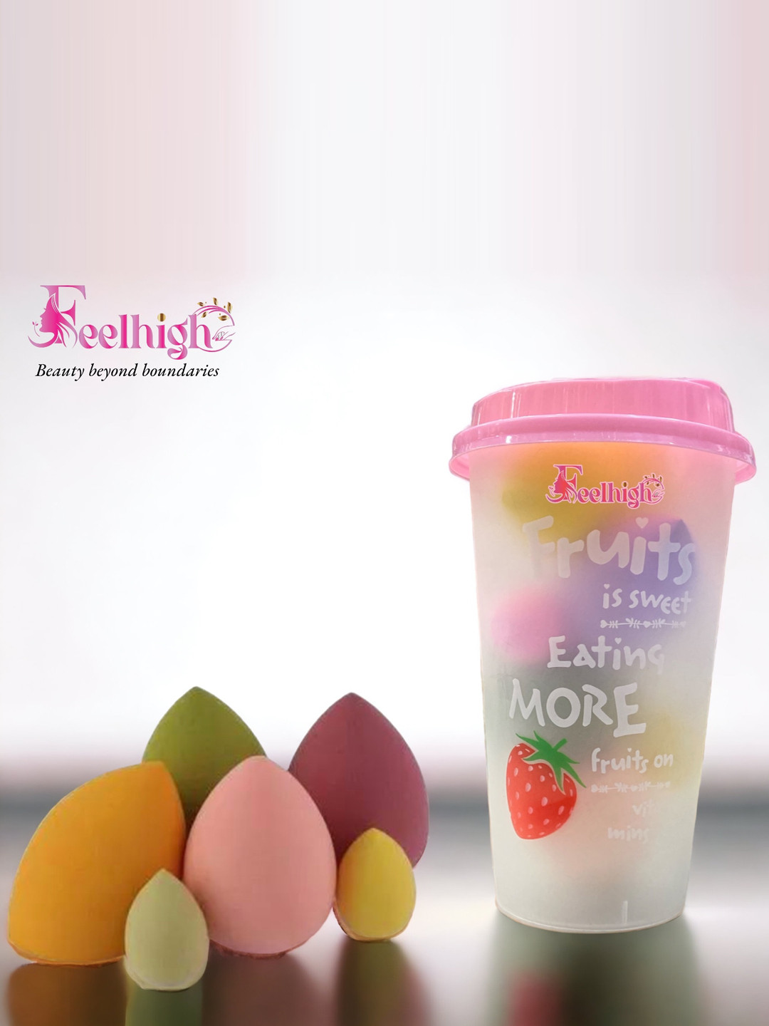 FEELHIGH Makeup Sponge Puff Set with Jar - 4 Big + 2 Small