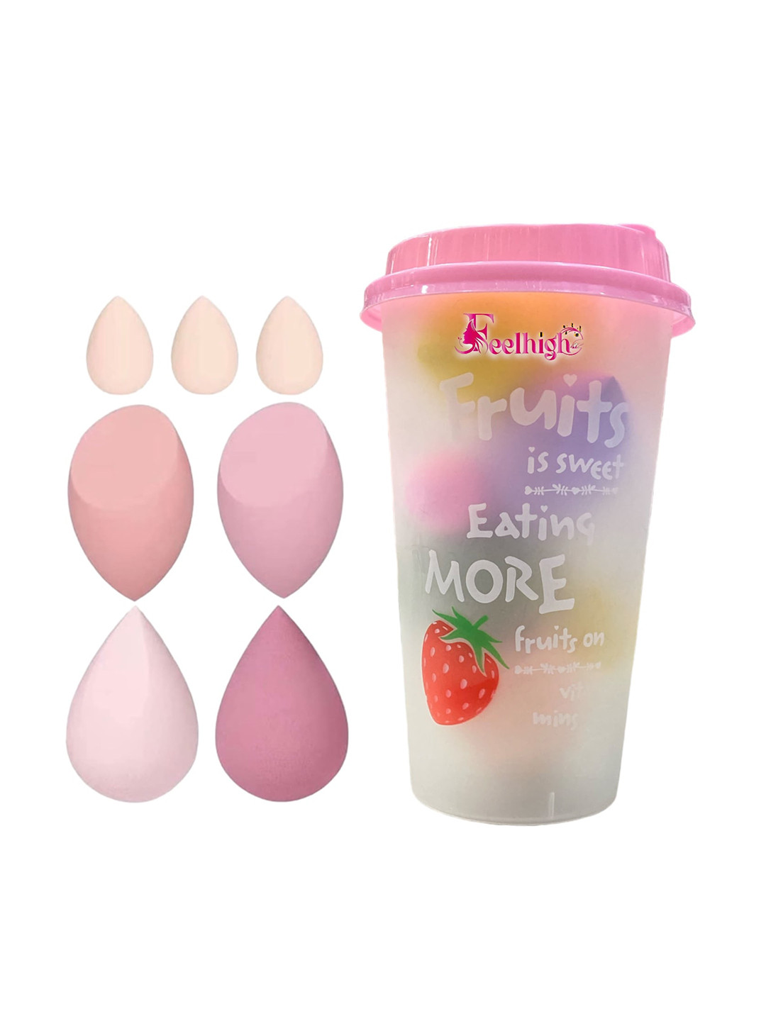 FEELHIGH Makeup Sponge Puff Set with Jar - 4 Big + 3 Small