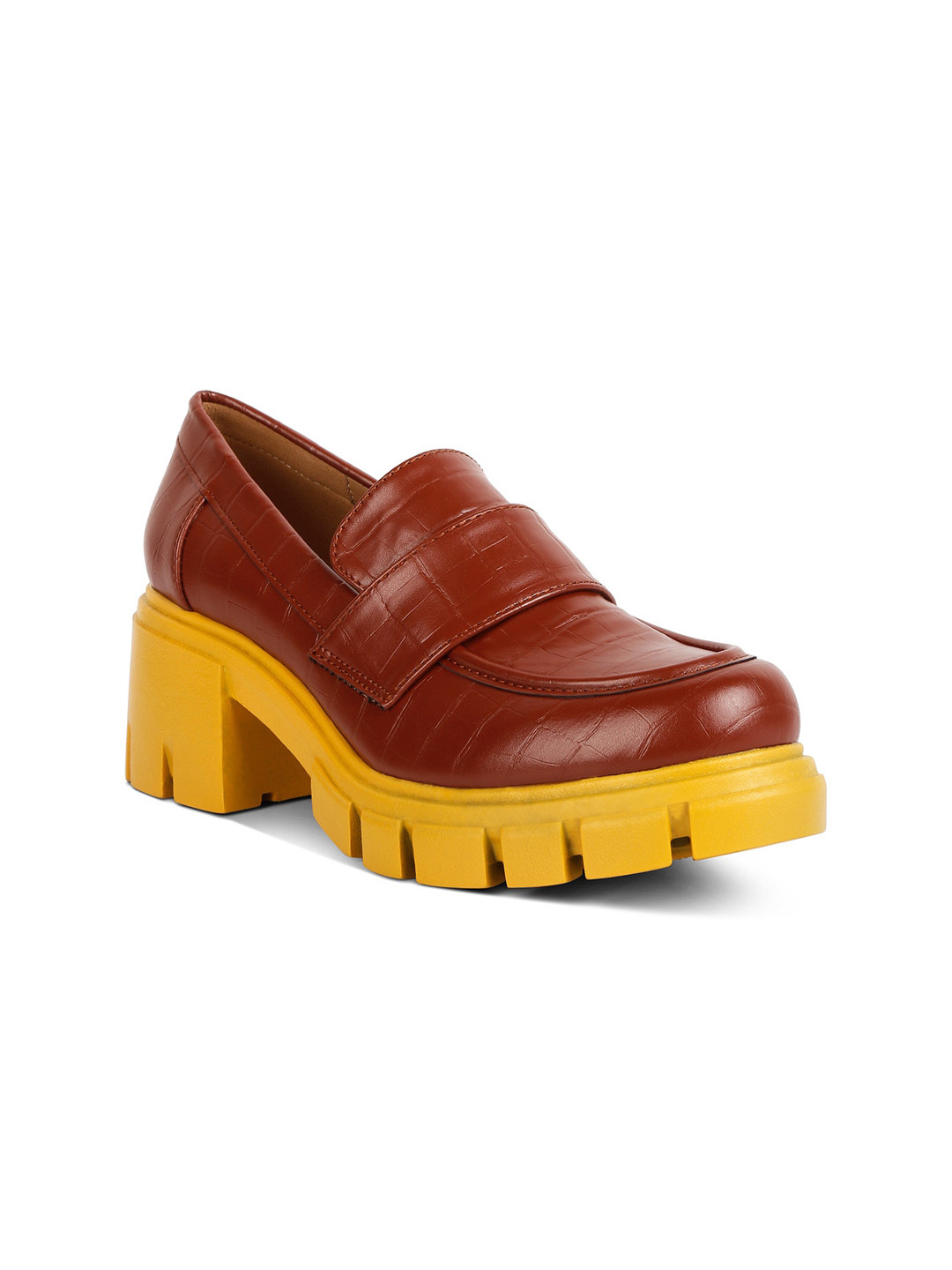 London Rag Women Textured Heeled Penny Loafers