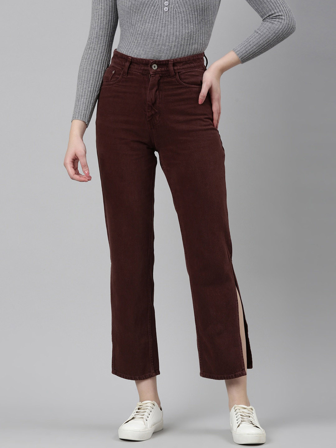 SHOWOFF Women Jean Acid Wash High-Rise Cotton Slit Jeans