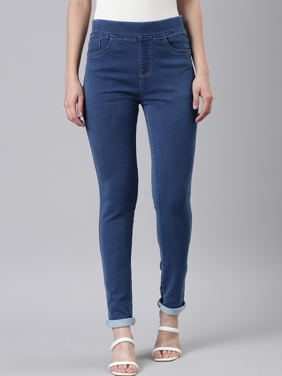 SHOWOFF Women Jean Skinny Fit Cuffed Hem High-Rise Cotton Jeans