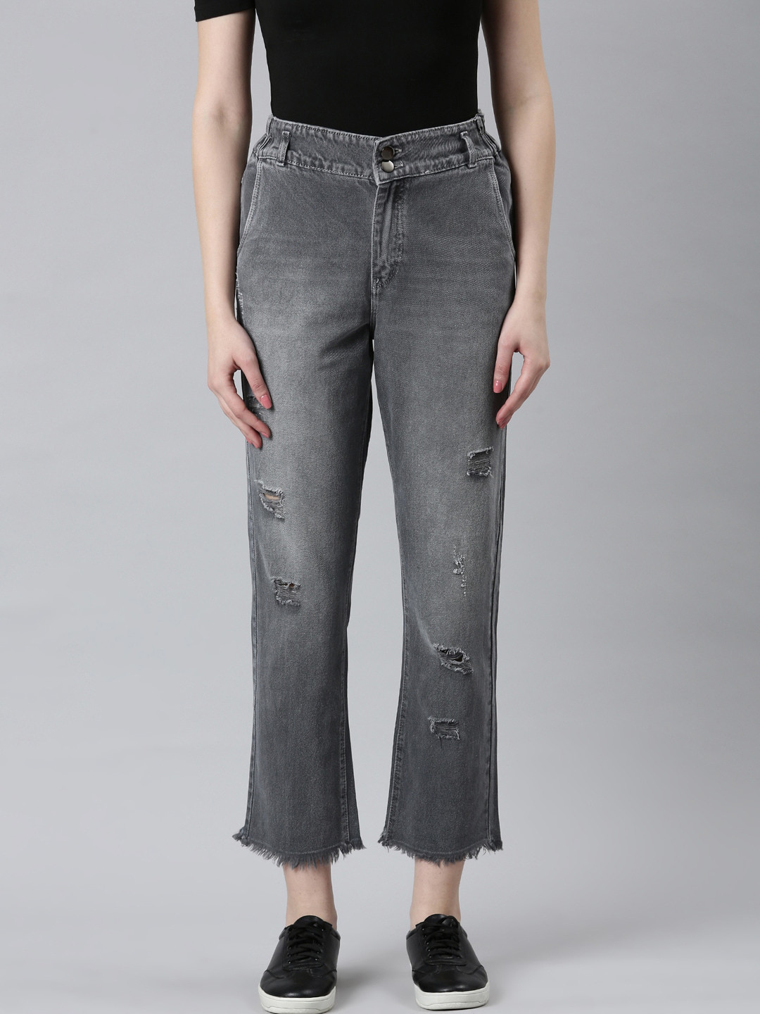 SHOWOFF Women Jean Boyfriend Fit Mildly Distressed Heavy Fade Acid Wash Cotton Jeans