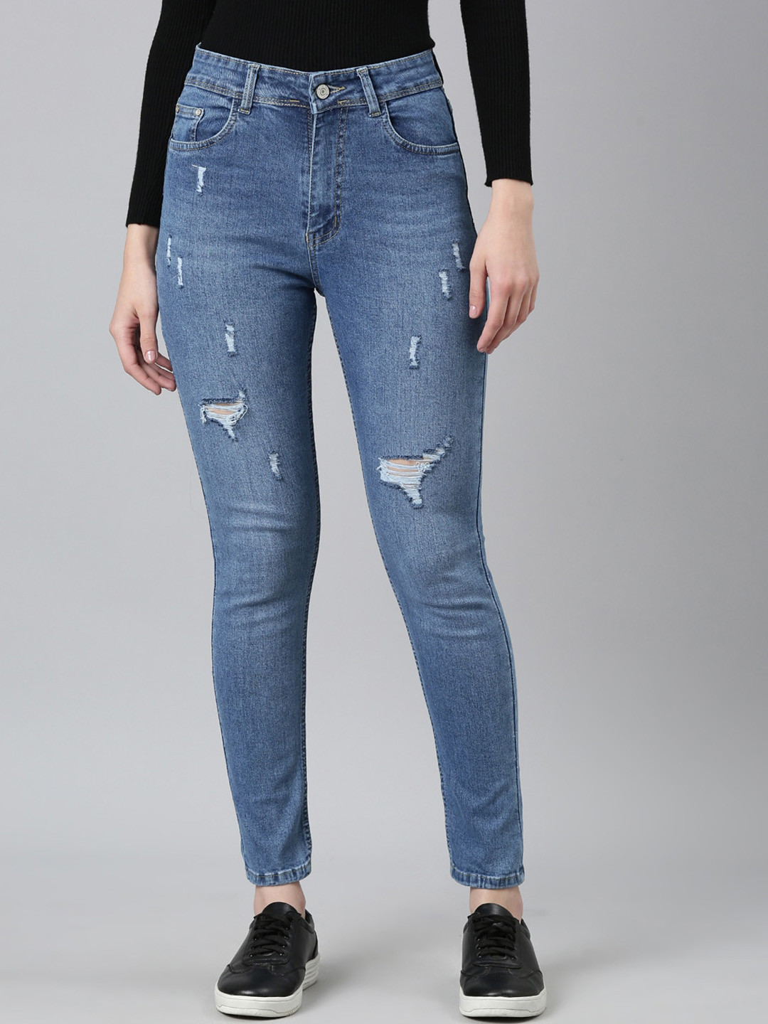 SHOWOFF Women Jean Low Distress High-Rise Light Fade Stretchable Jeans