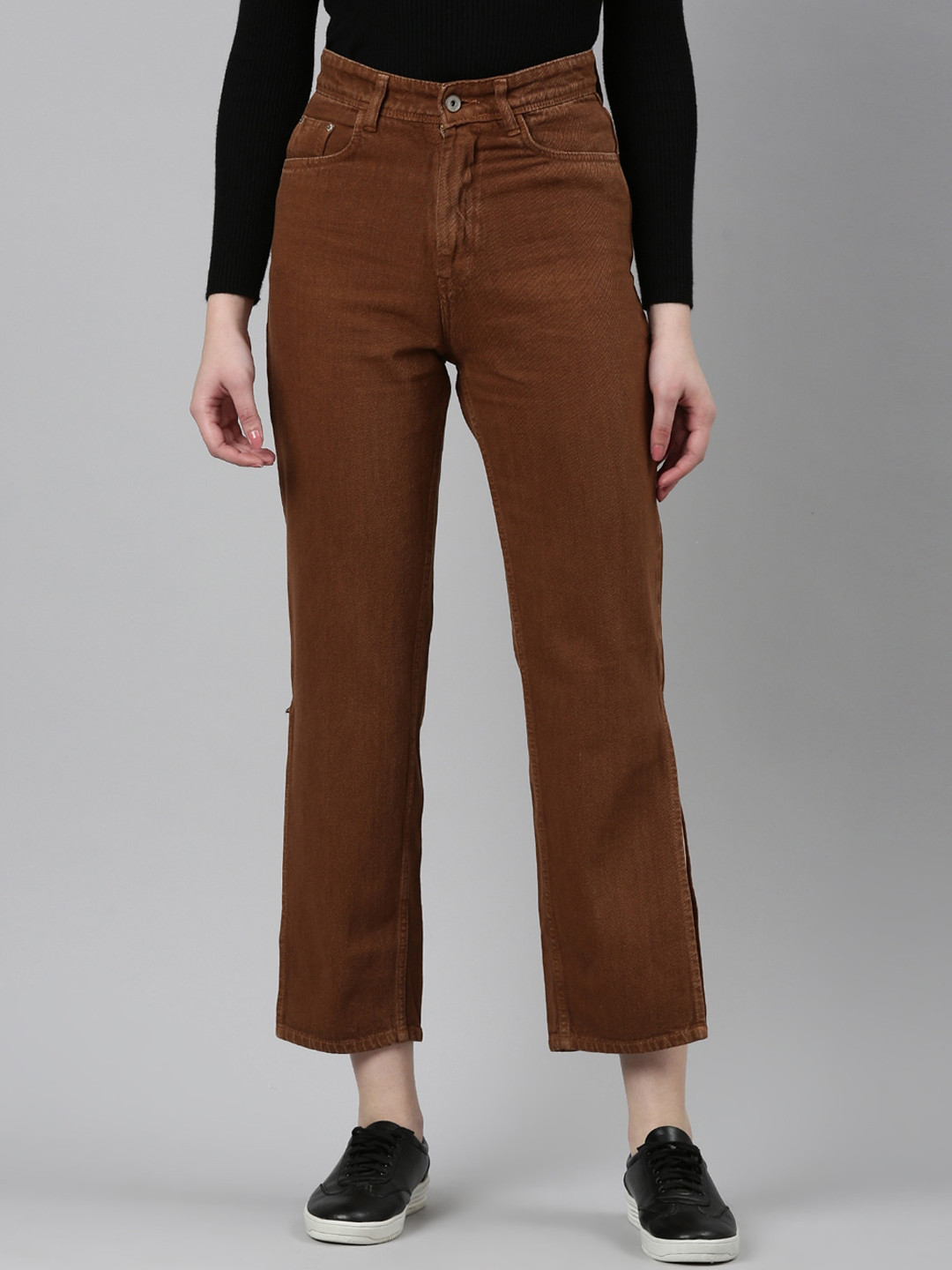 SHOWOFF Women Jean High-Rise Coloured Shade Clean Look Acid Wash Cropped Jeans