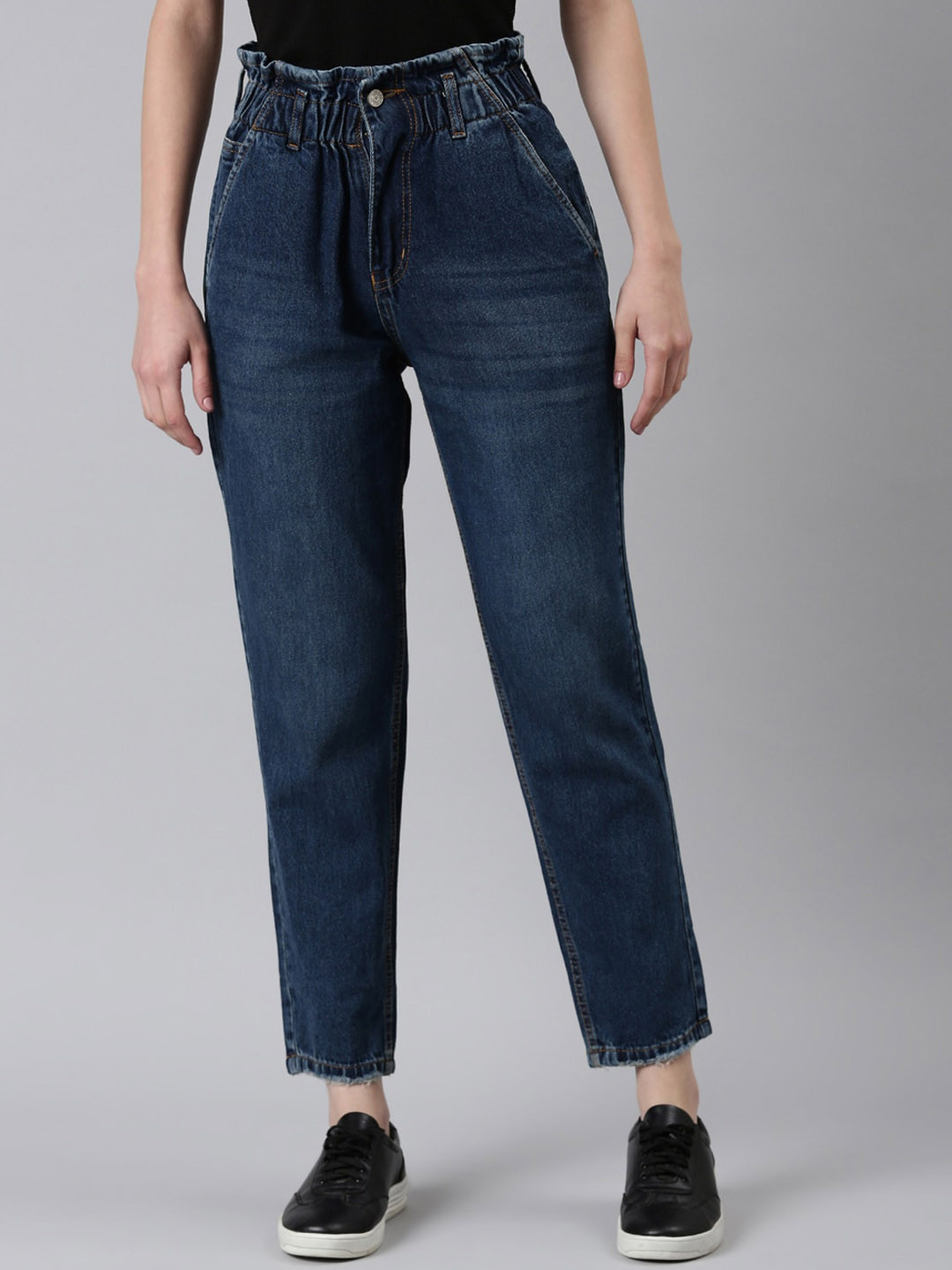 SHOWOFF Women Jean High-Rise Light Fade Light Shade Low Distress Acid Wash Cropped Jeans