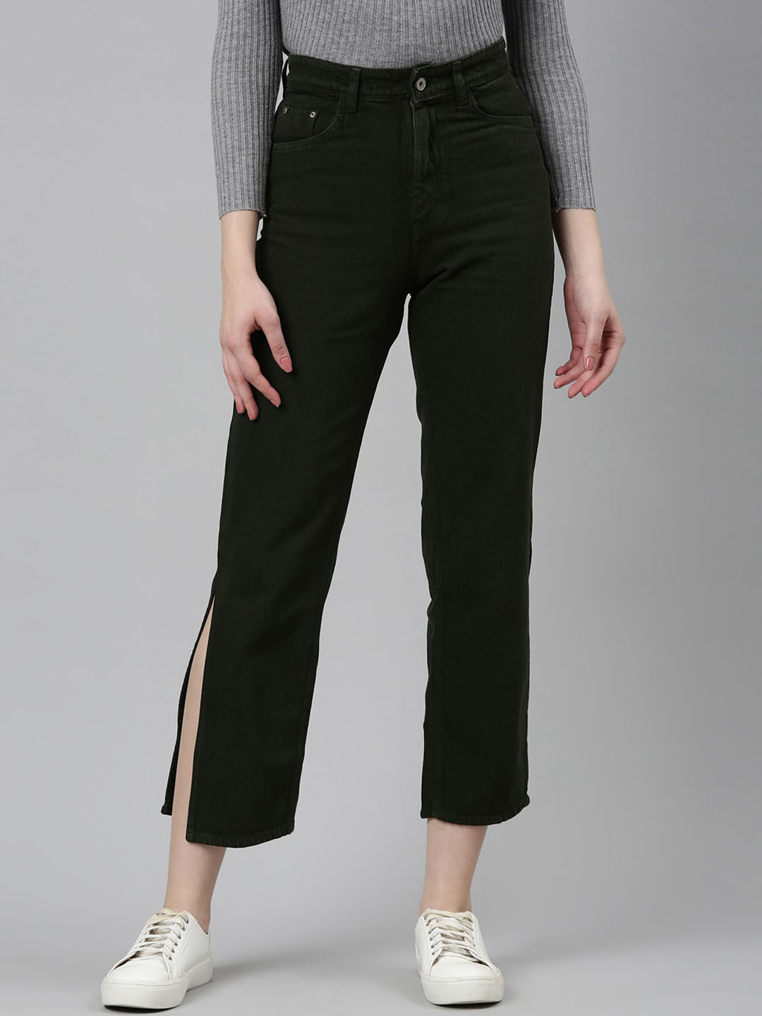 SHOWOFF Women Jean High-Rise Dark Shade Clean Look Acid Wash Cropped Jeans