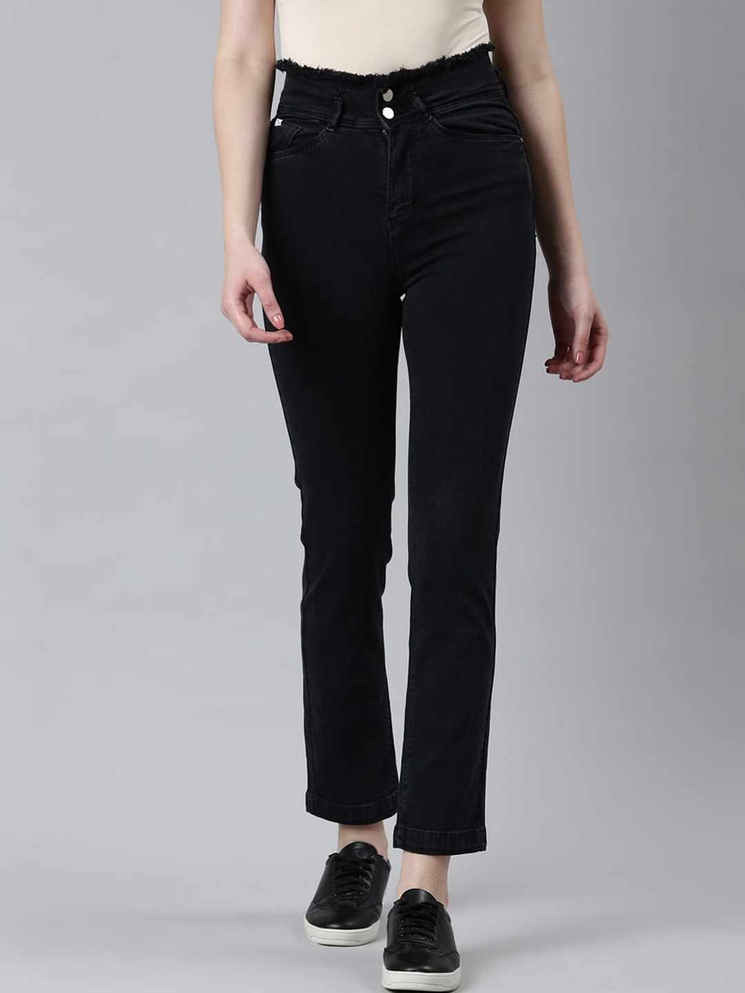 SHOWOFF Women Jean Mid-Rise Clean Look Frayed Stretchable Jeans