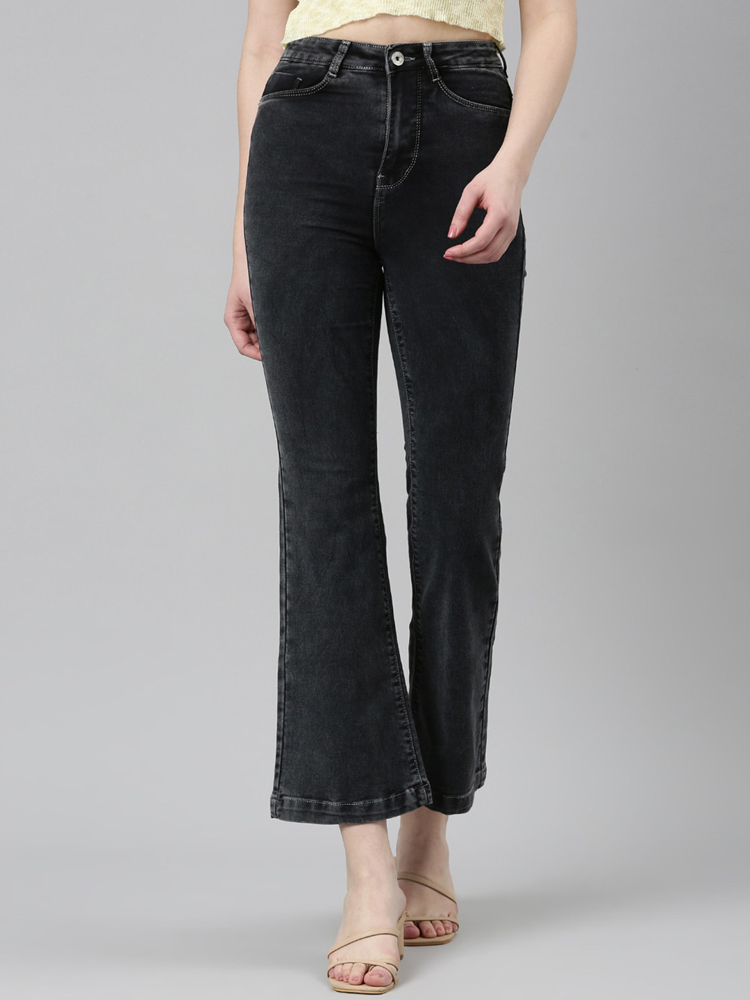 SHOWOFF Flared Fit Clean Look High-Raise Stretchable Jeans