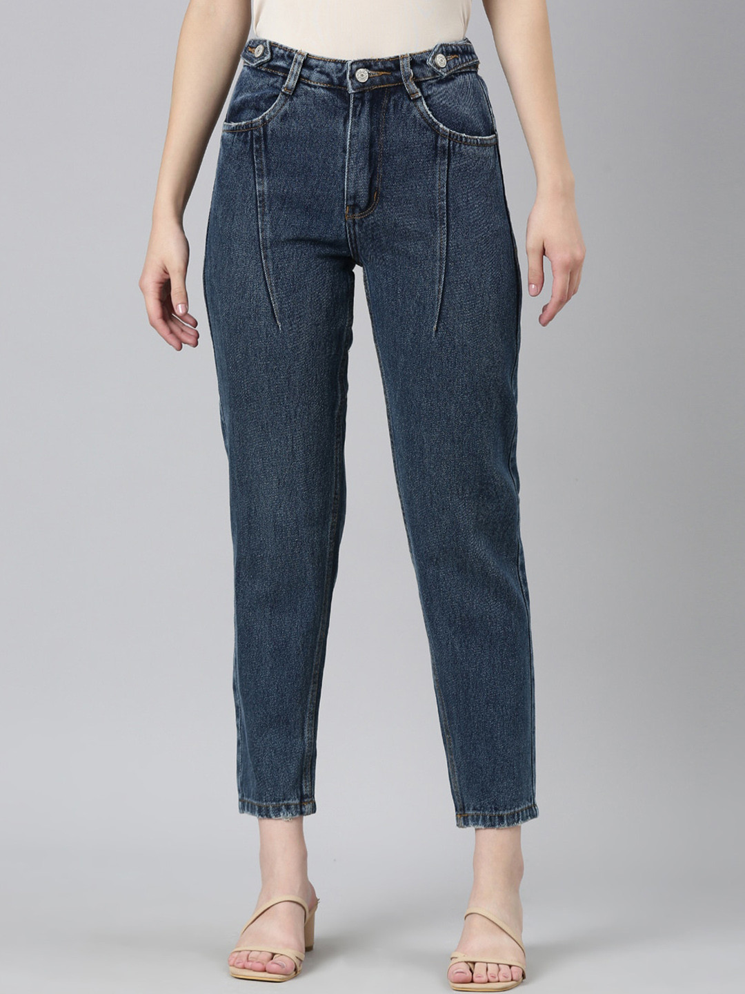 SHOWOFF Clean Look Acid Wash High-Raise Stretchable Cropped Jeans
