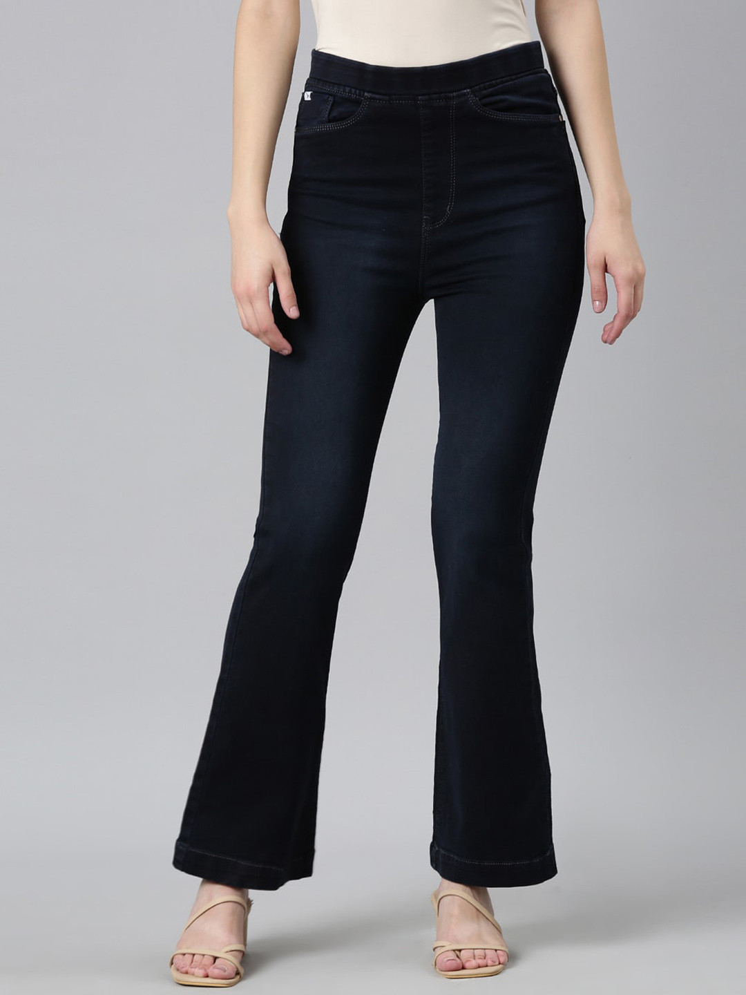 SHOWOFF Flared Fit Light Fade Acid Wash High-Raise Stretchable Jeans