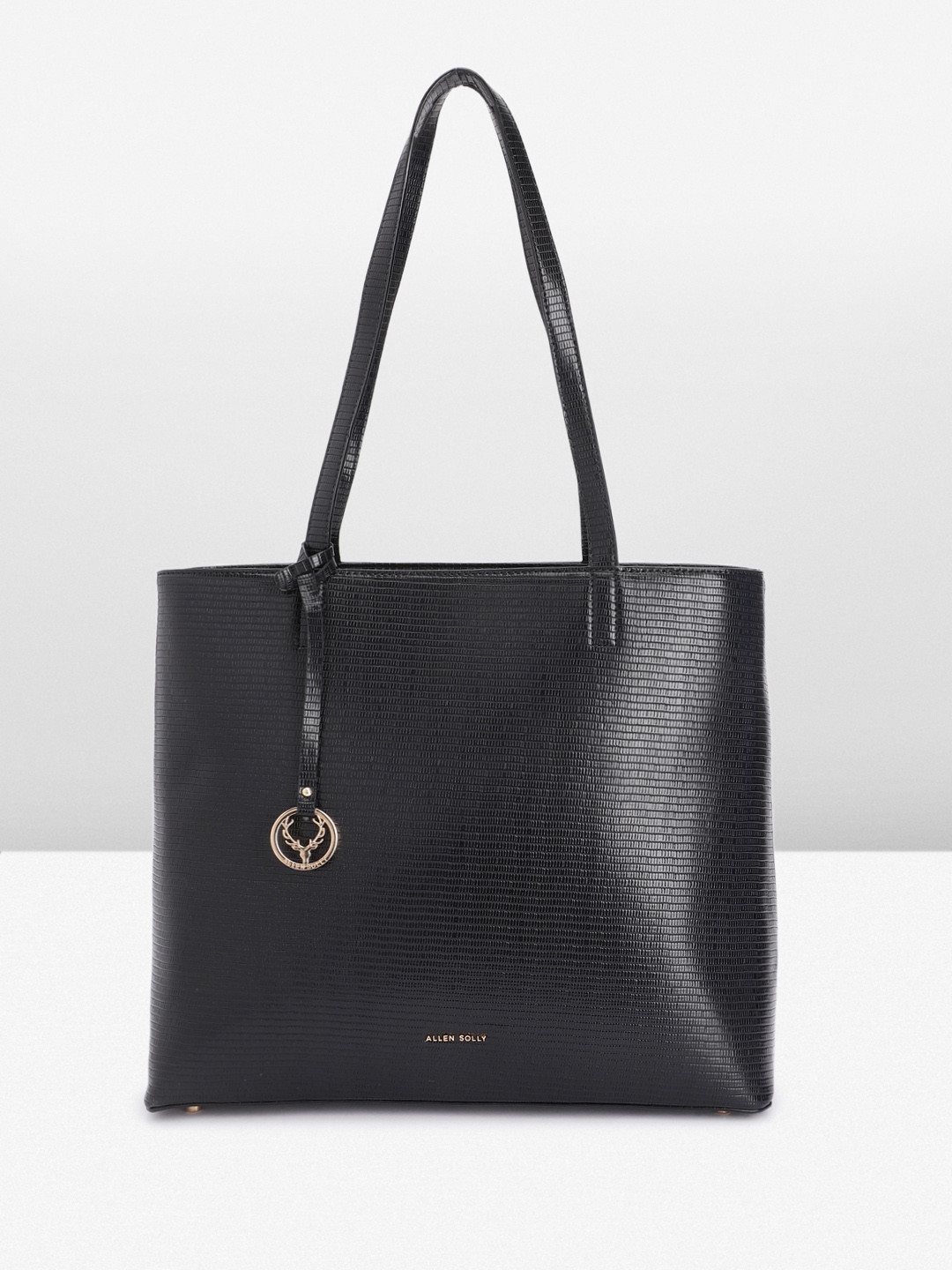 Allen Solly Textured PU Structured Shoulder Bag with Brand Logo Tasselled Detail