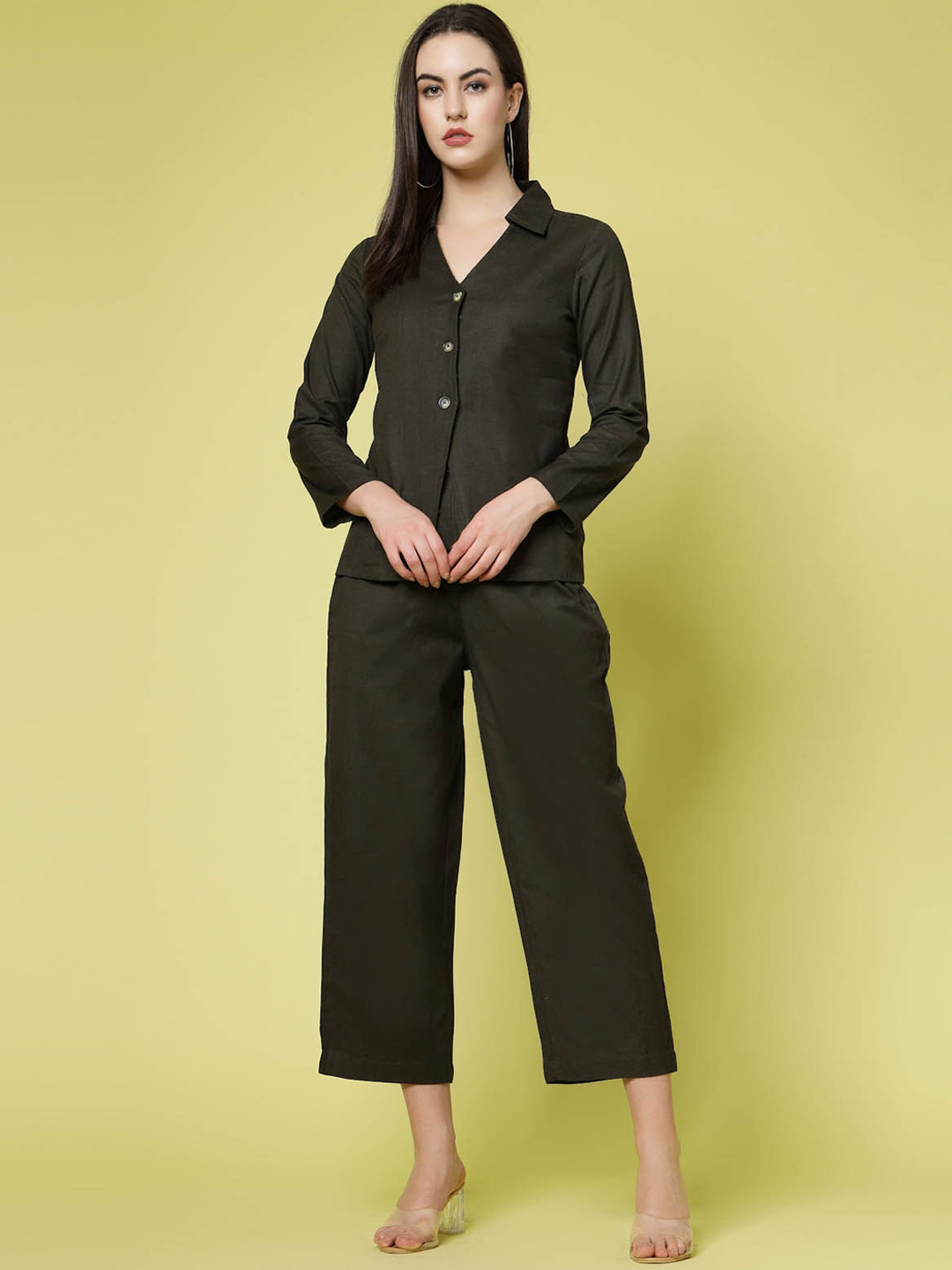 plusS Olive Pure Cotton Shirt With Trouser