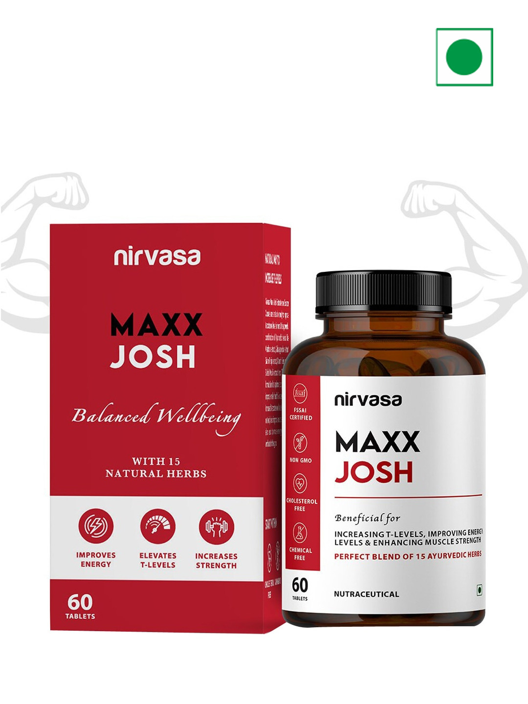 Nirvasa Maxx Josh Testosterone Booster Supplement Tablets with Ashwagandha - 60 Tablets