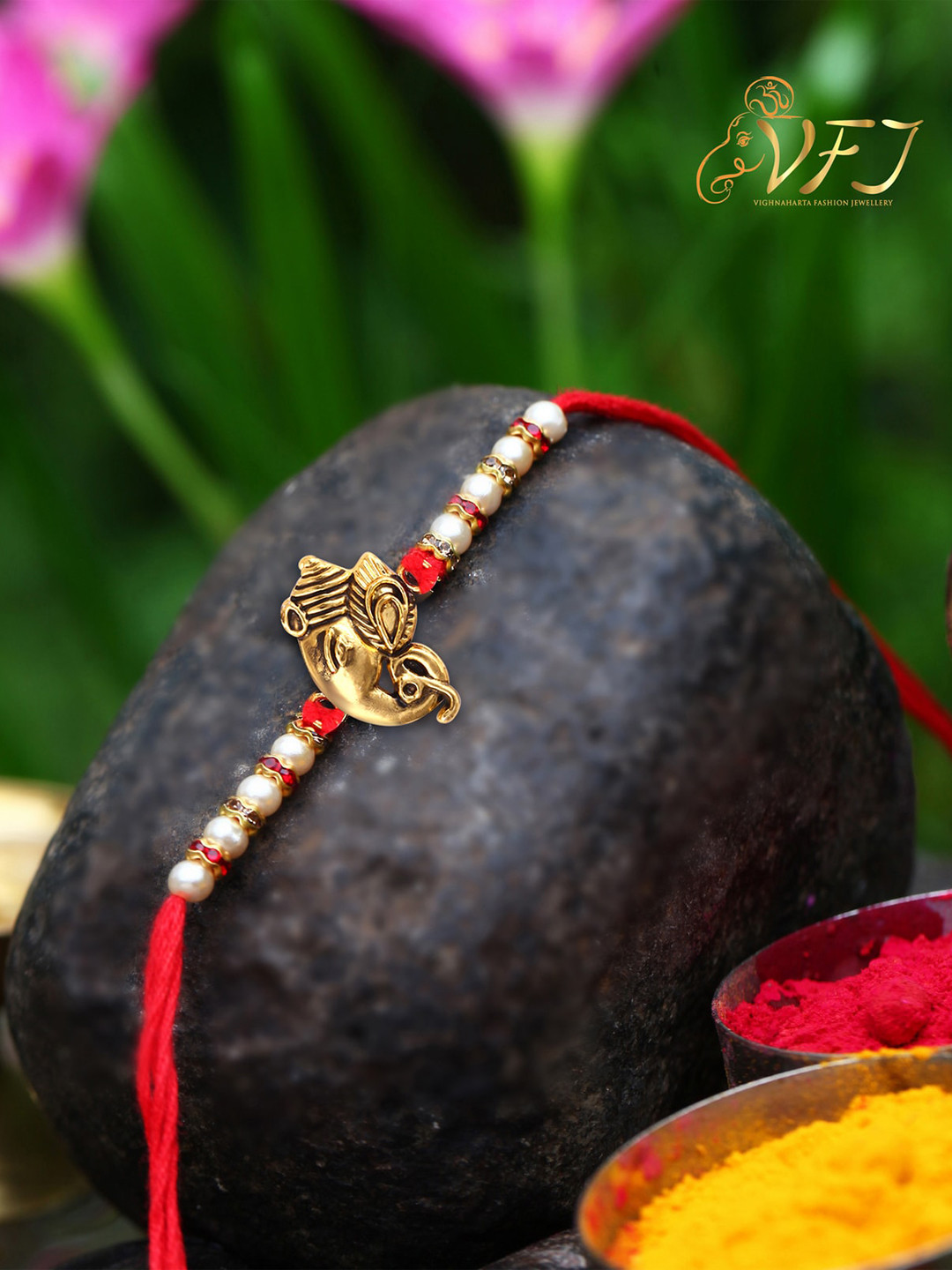 Vighnaharta Set Of 2 Ganpati Religious Charm Detail Rakhi