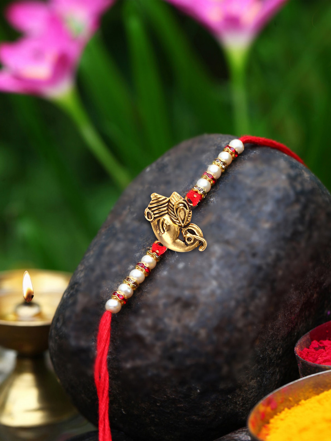 Vighnaharta Set Of 2 Ganpati Religious Charm Detail Rakhi