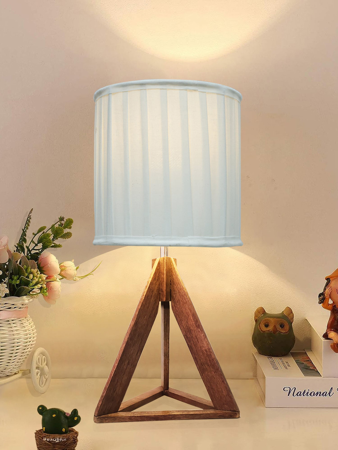 Homesake Brown & White Triangle Wooden Table Lamps