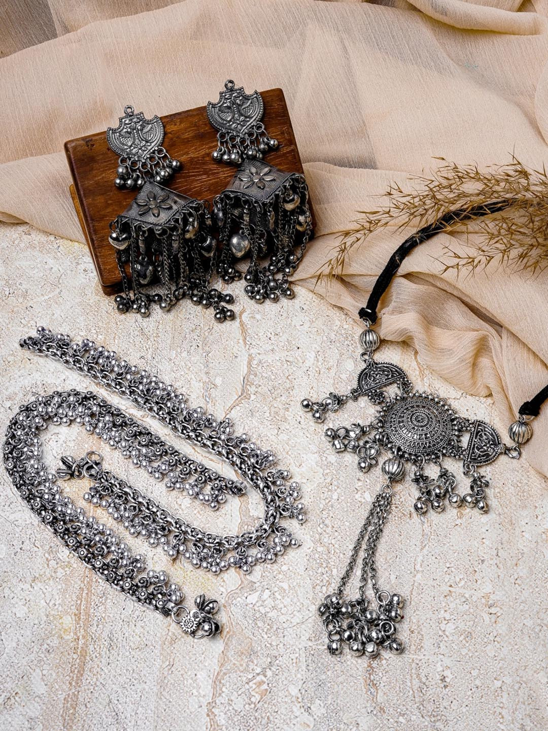 TEEJH Silver-Plated Oxidized Jewelry Gift Set