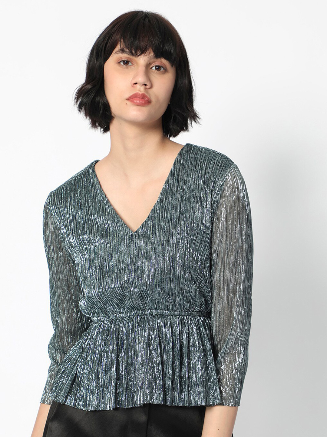 RAREISM Shimmer Peplum Evening Top