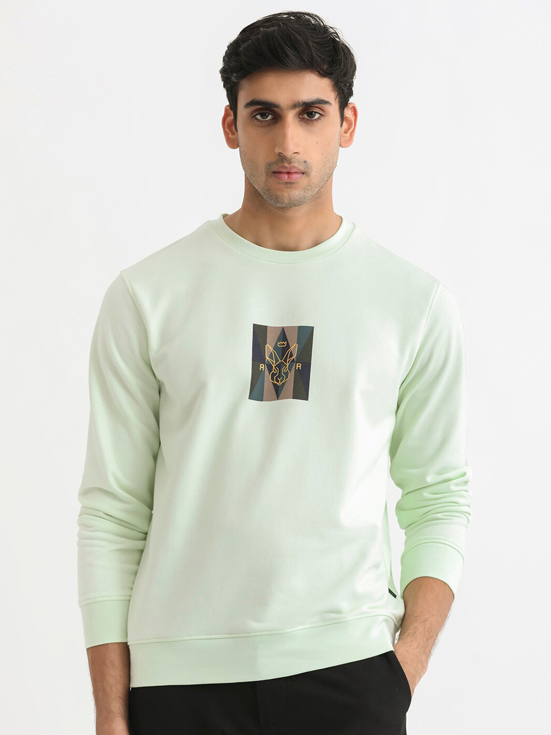 RARE RABBIT Men Gatlin Graphic Print Logo Sweatshirt