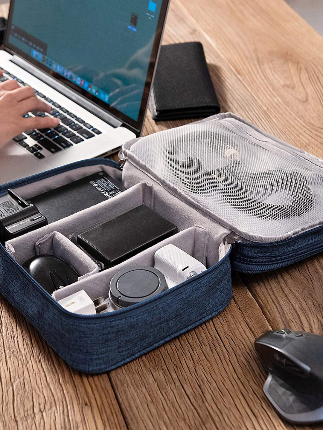 HOUSE OF QUIRK Navy-Blue & Grey Electronics Accessories Organizer Bag