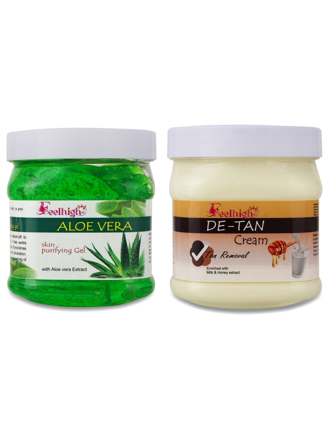 FEELHIGH Unisex Aloe Vera Gel & De-Tan Tan Removal Cream 500 ml Each